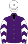 Purple, white chevrons on sleeves, white cap