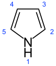 Numbered skeletal formula of pyrrole