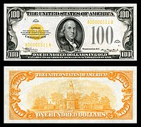 $100 Gold Certificate, Series 1934, Fr.2406, depicting Benjamin Franklin