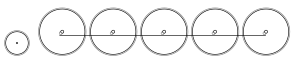 Diagram of one leading wheel and five large driving wheels joined by a coupling rod