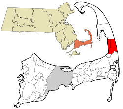 伊斯特姆在巴恩斯特布尔县及马萨诸塞州的位置（以红色标示）