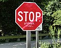 Stop sign with pink streak across it