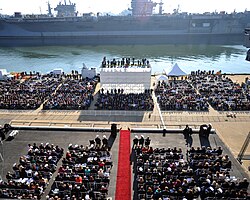 2012年12月1日，企業號於諾福克舉行退役典禮。背景可見林肯號及杜魯門號正在停泊。典禮上美國海軍部長宣佈將籌建中的CVN-80命名為企業，以延續企業號艦名。新艦將是美國史上第三艘企業號航空母艦。