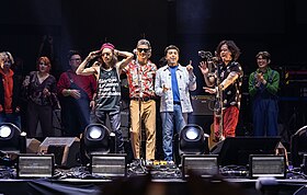 Eraserheads during the Huling El Bimbo reunion concert in 2022. From left: Marcus Adoro, Ely Buendia, Buddy Zabala, and Raimund Marasigan