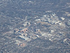 Aerial view of the NIH campus and Walter Reed in Bethesda in 2019