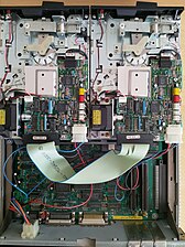 Inside of the computer, with two 5 1⁄4-inch disk drives
