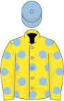 YELLOW, light blue spots, light blue cap