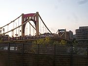 "Knit the Bridge" yarn bombing event on the Andy Warhol Bridge in Pittsburgh