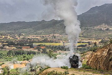 Steam train outside Asmara on the Eritrean Railway