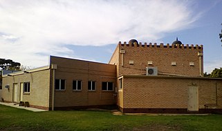 Back view of mosque (right) and community centre (left)