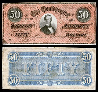 $50 (T66) Jefferson Davis Keatinge & Ball (Columbia, S.C.) (1,671,444 issued)