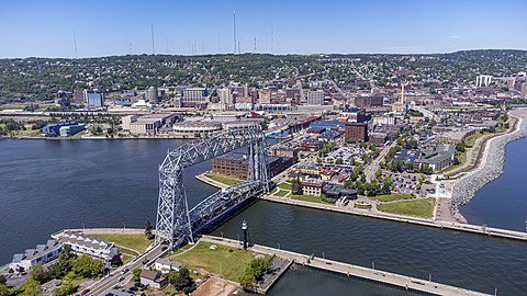 Aerial view with downtown and skyline