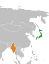 Location map for Japan and Myanmar.