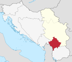 南斯拉夫社会主义联邦共和国中的科索沃共和国的位置