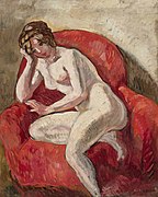 Louis Valtat, 1913, Nu au fauteuil (Nu sur fond rose), oil on canvas, 81.4 x 65.4 cm, private collection. Exposició d'Art francès d'Avantguarda, Galeries Dalmau, Barcelona, 1920