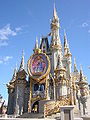 Cinderella Castle decorated for the Happiest Celebration on Earth