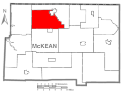 Map of McKean County, Pennsylvania highlighting Bradford Township