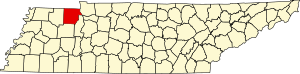 Map of Tennessee highlighting Henry County