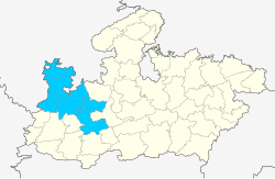 Map of Madhya Pradesh with Ujjain division highlighted in blue