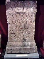 Votive inscription to the local deity Coso (from Meiras town, A Coruña, Galicia): COSOU DAVINIAGO Q(uintus) V() C() EX VOTO