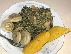 Ndole and plantains with bobolo