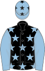 BLACK, light blue stars, light blue sleeves, light blue cap, black stars