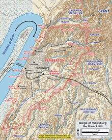 Map shows the siege of Vicksburg