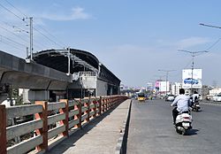 Bharat Nagar Metro Station under construction as seen from Bharat Nagar flyover