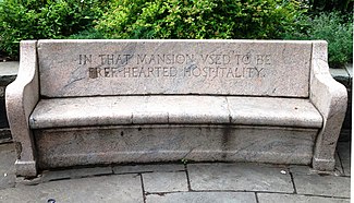 This bench is inscribed: "In That Mansion Used To Be Free Hearted Hospitality"