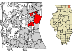 沃基根在伊利诺伊州莱克县的位置