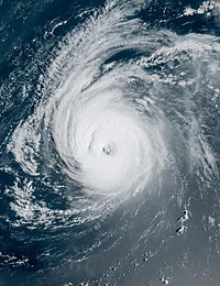 A satellite image of Hurricane Larry in the open Atlantic Ocean on September 5, 2021.