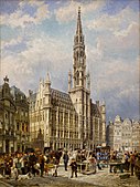 Brussels' Town Hall and the Sunday market, Cornelis Christiaan Dommersen, 1887