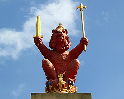 Scotland's heraldic lion above the entrance of the Queen's Gallery in Edinburgh