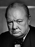 Black-and-white photographic portrait of Sir Winston Churchill