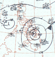 Contour map of air pressures near the typhoon over the Philippines