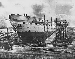 1858年，宪法号正在改装为美国海军学院的训练舰。