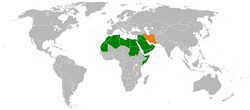 Map indicating locations of Arab League and Iran