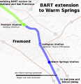map of the planned BART extension to Warm Springs