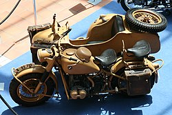 Desert camouflage BMW R75 motorcycle and sidecar