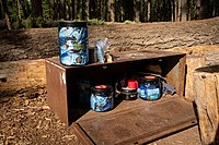 Canisters in and on a metal storage box in Yosemite National Park, California