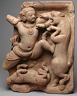 Terracotta of Krishna battling the horse demon Keshi, Uttar Pradesh, 5th century