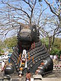 Nandi (bull) sculpted in black stone