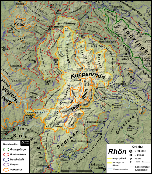 Natural region map: The Rhön and its surrounding area