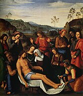 佩鲁吉诺的《哀悼基督之死（英语：Lamentation over the Dead Christ (Perugino)）》， 220 × 195cm，约作于1495年，1808年始藏[4]