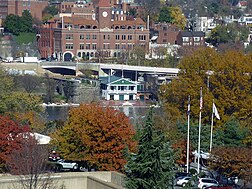 View looking down on Georgetown University and Potomac Boat Club from Virginia