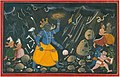 The Emergence of Varaha, the Boar-Incarnation of Vishnu by Manaku of Guler, Folio from a Bhagavata Purana series. On verso, inscribed with nine lines of Sanskrit verse from the Third Book of the Bhagavata Purana in devanagari characters. Guler, c. 1740. Government Museum and Art Gallery, Chandigarh.