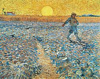 The Sower, (1888), In Saint Rémy Van Gogh painted interpretations of Millet's paintings, like The Sower as well as his own earlier work. [4]