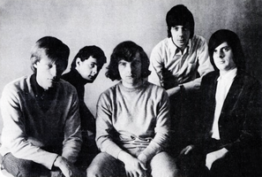 Them in 1965. From left to right: Billy Harrison, Alan Henderson, Van Morrison, Peter Bardens, Pat McAuley.