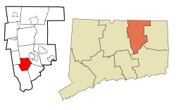 Andover's location within Tolland County and Connecticut