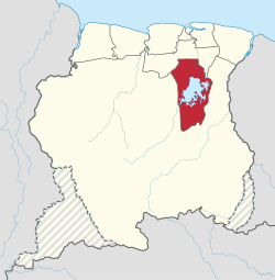Map of Suriname showing Brokopondo district